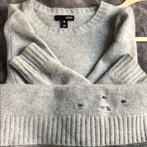 Aqua cashmere distressed sweater